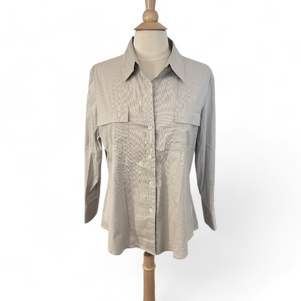 Women's Theory Gray Striped Button-Up Shirt Size L